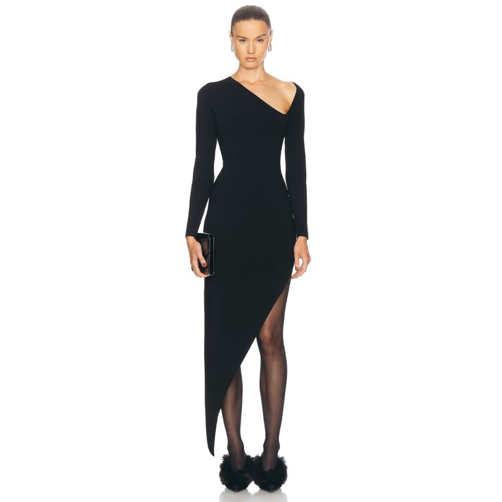 Alexander Wang Long Sleeve Asymmetric Dress In Black